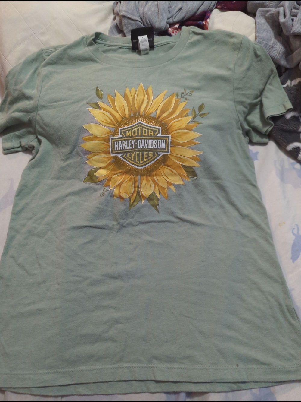 Harley-Davidson Sunflower Graphic Tee in Sage Green
